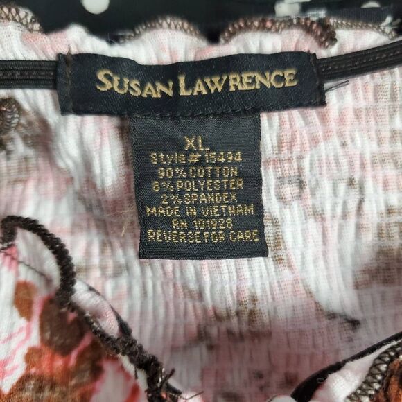 Susan Lawrence Pink Floral Smocked Top XL Short Sleeve Stretch - Picture 6 of 7